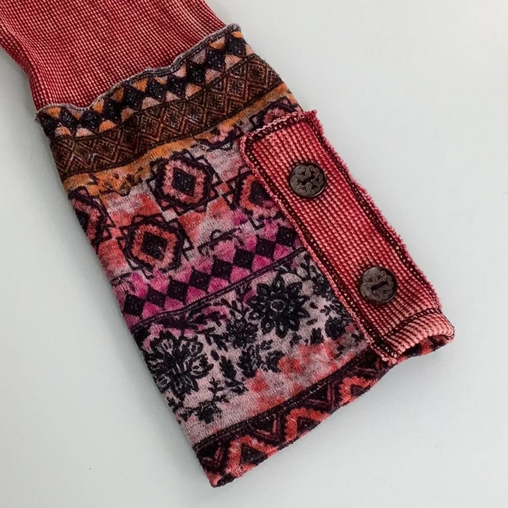 Able Thermal Raglan Wine Wash waffle knit Embellished Cuffs LS top size 1XL EUC - Picture 5 of 15